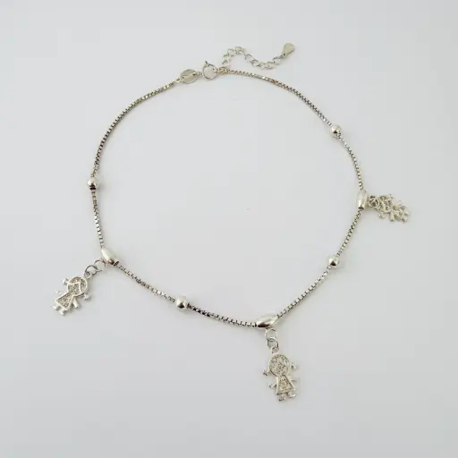 [P-TB-111] Tobillera en Plata ley 925 dijes Niñas