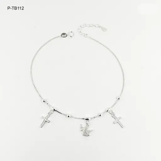 [P-TB-112] Tobillera en plata ley 925 cruz 7 angelito