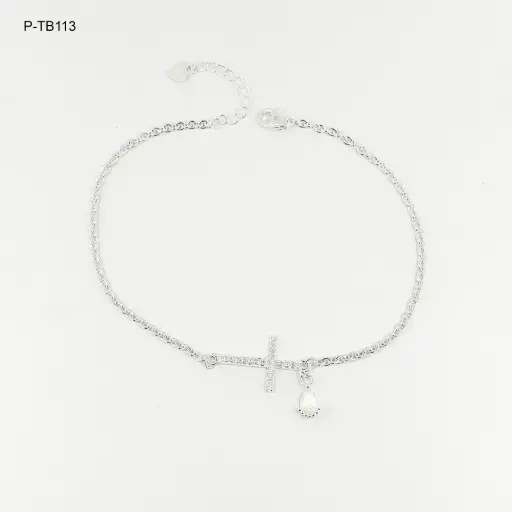 [P-TB-113] Tobillera en plata ley 925 cruz microcircones