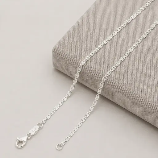 [P-CD-179] Cadena en plata ley 925 tejido plano marinero diamantada 50 cm