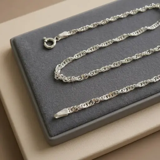[P-CD-181] Cadena en Plata ley tejido singapur gruesa 45 cm