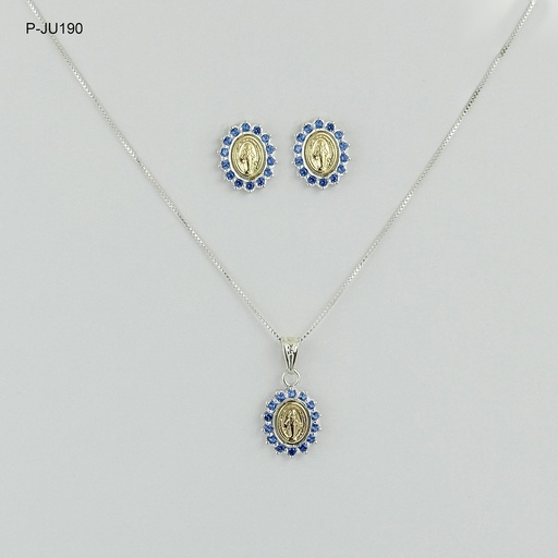 [P-JU-190] Juego en plata y oro medalla virgen microcircon color surtido