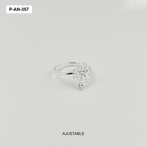 [P-AN-357] Anillo en plata ley 925 flor circon ajustable