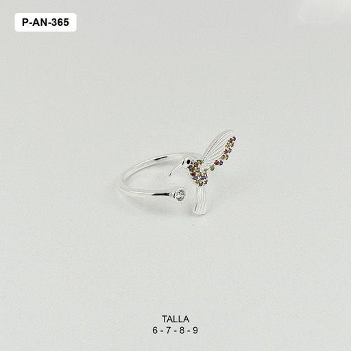 [P-AN-365] Anillo en plata ley 925 colibrí microcircones colores regulable