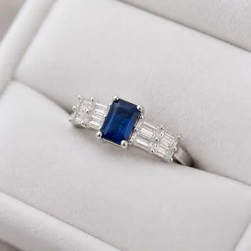 [P-AN-366] Anillo en plata ley 925 tipo solitario circón verde / azul
