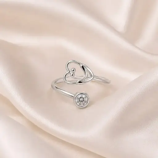 [P-AN-368] Anillo en plata ley 925 corazón estetoscopio ajustable