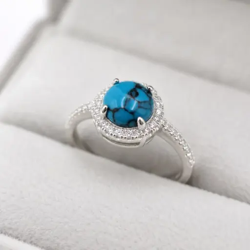 [P-AN-370] Anillo en plata ley 925 piedra circulo rojo / turquesa