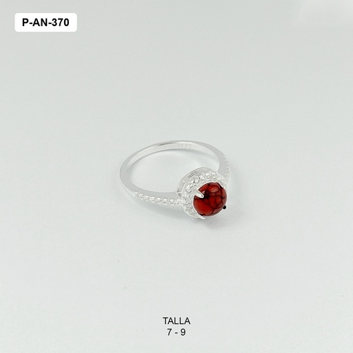 [P-AN-370] Anillo en plata ley 925 piedra circulo rojo / turquesa