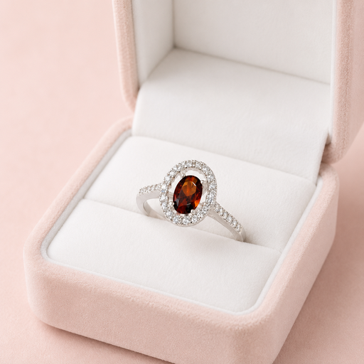 [P-AN-371] Anillo en plata ley 925 ovalo circon rojo / blanco