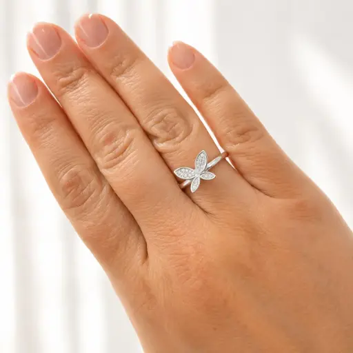 [P-AN-372] Anillo en plata ley 925 mariposa microcircones blancos