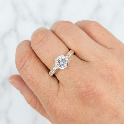 [P-AN-373] Anillo en plata ley 925 solitario rosa circón blanco - Talla 9