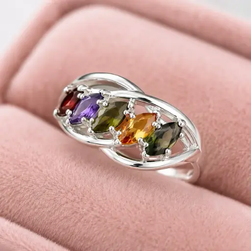 [P-AN-374] Anillo en plata ley 925 thai cristales ovalos