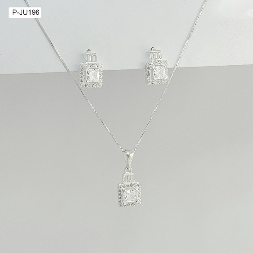 [P-JU-196] Juego en plata ley 925 cristla blanco cuadrado