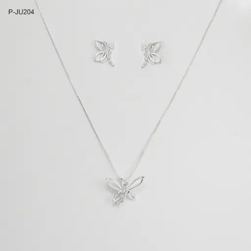 [P-JU-204] Juego en plata ley 925 libélula circones blancos