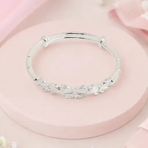 [P-PL-205] Brazalete para niñas en Plata ley 925 rigido tres mariposas