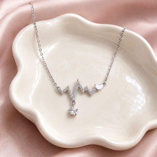 [P-CDD-166] Collar plata 925 baño rodio látido corazón