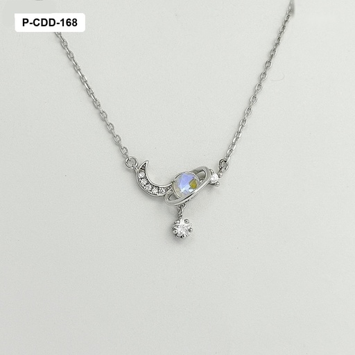 [P-CDD-168] *P-CDD-168 Collar Plata 925 Baño Rodio Media Luna Saturno Ópalo