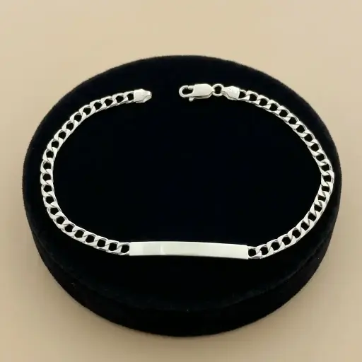 [P-PL-296] Pulsera esclava en Plata ley 925 tejido barbada cuadrada / 21 cm 