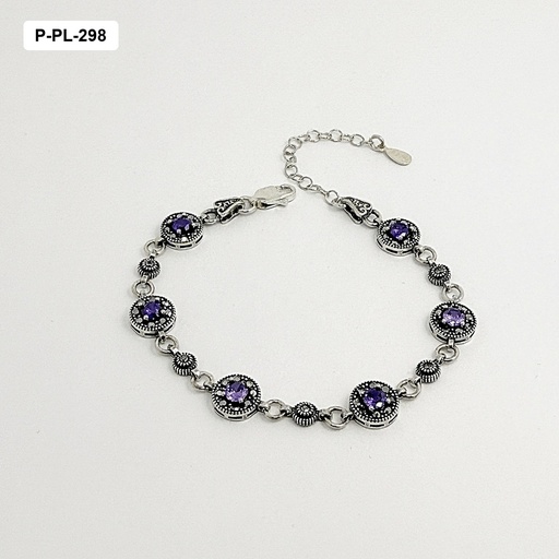 [P-PL-298] Pulsera plata quemada ley 925 marquesita círculo cristales violeta