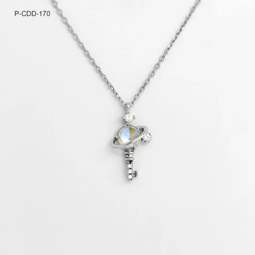 [P-CDD-170] *P-CDD-170 Collar Plata 925 Baño Rodio Llave Saturno Ópalo