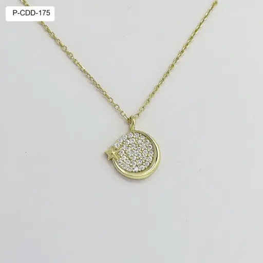 [P-CDD-175] *P-CDD-175 Collar Plata 925 Baño Rodio Dorado Círculo microcircones blancos 