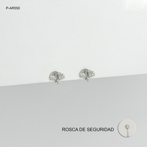 [P-AR-550] *P-AR-550 TOPO PLATA 925 (B.RODIO) HOJA PALMA ROSCA DE SEGURIDAD (ORTOPEDICO)