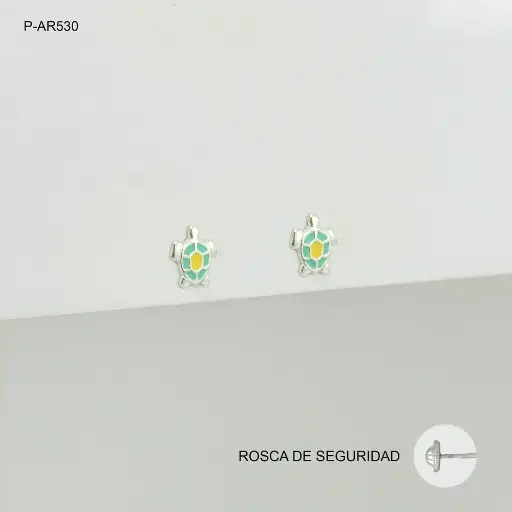 [P-AR-564] Topo plata 925 tortugas esmaltadas rosca de seguridad (ortopedico)