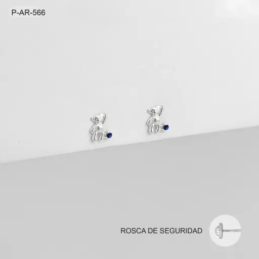 [P-AR-566] Topo plata 925 osos con circones rosca de seguridad (ortopedico)