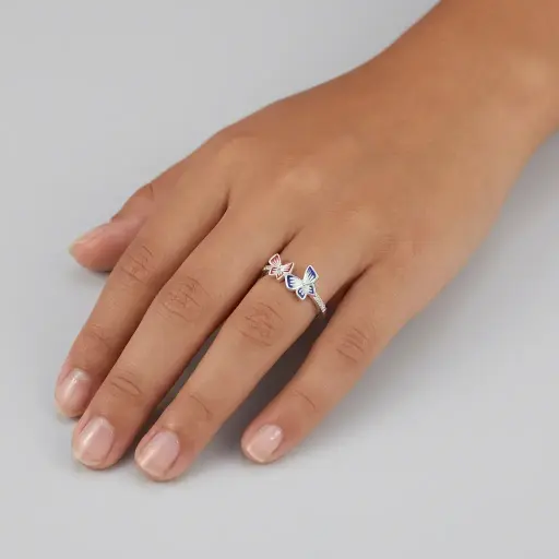 [P-AN-246] Anillo en Plata ley 925 mariposas doble esmaltadas