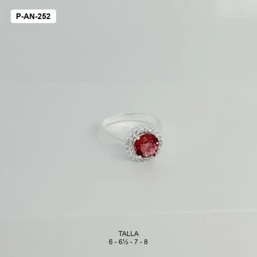 [P-AN-252] Anillo plata ley 925 cristal redondo magenta