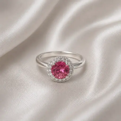 [P-AN-252] Anillo plata ley 925 cristal redondo magenta