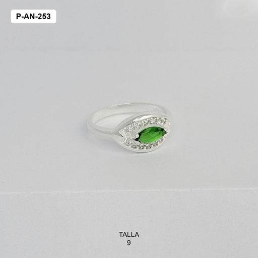 [P-AN-253] Anillo plata ley 925 cristal verde ovalado