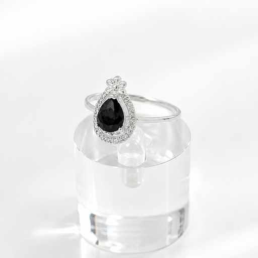 [P-AN-254] Anillo plata ley 925 cristal negro gota