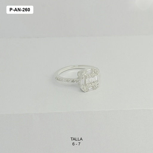 [P-AN-260] Anillo plata ley 925 rectángulo cristales baguette