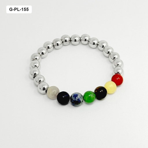 [G-PL-155] Pulsera en rodinado balin plateado siete chakras