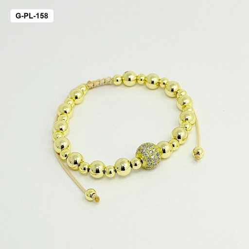 [G-PL-158] Pulsera en rodinado gold ajustable balin dorado bola microcircones