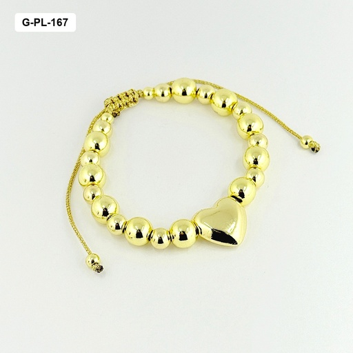 [G-PL-167] Pulsera en rodinado gold balin n8 dije corazón liso modelo 2