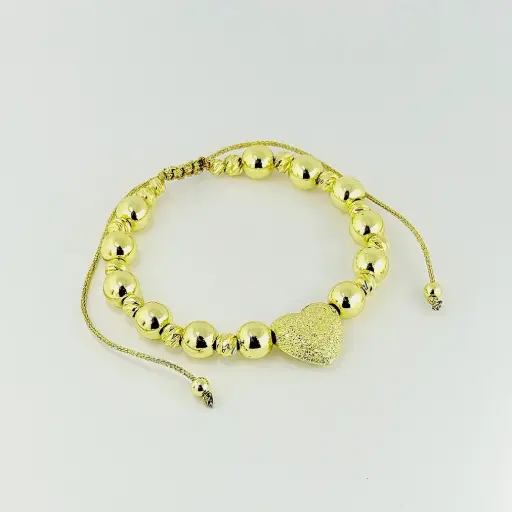 [G-PL-170] Pulsera en rodinado gold ajustable balin n8 dije corazón satinado