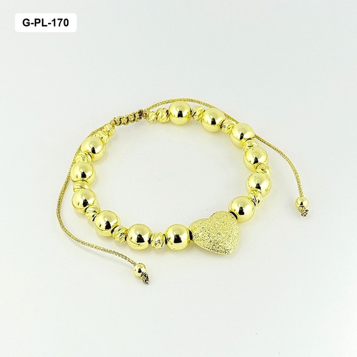 [G-PL-170] Pulsera en rodinado gold ajustable balin n8 dije corazón satinado