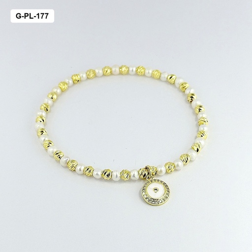 [G-PL-177] Pulsera en rodinado gold perla natural de río dije círculo