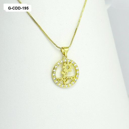 [G-CDD-195] Collar en rodinado gold dije Mamá flor margarita microcircones
