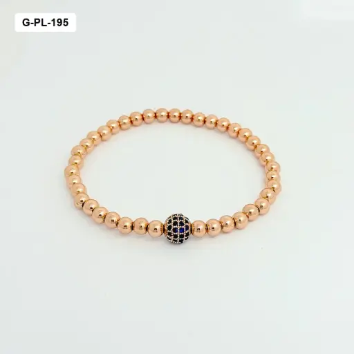 [G-PL-195] Pulsera en rodinado gold rose balin n6 bola microcirconia