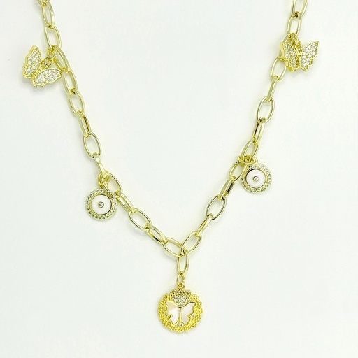[G-CDD-205] Collar en rodinado gold charms mariposas