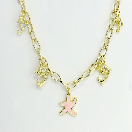 [G-CDD-208] Collar en rodinado gold charms dijes marinos
