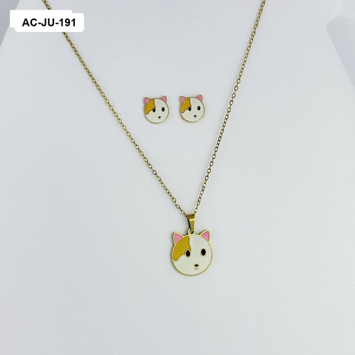 [AC-JU-191] AC-JU-191 JUEGO ACERO GOLD NIÑA ESMALTADO GATITO