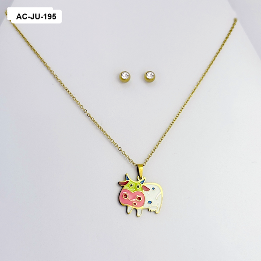 [AC-JU-195] AC-JU-195 JUEGO ACERO GOLD NIÑA ESMALTADO VACA