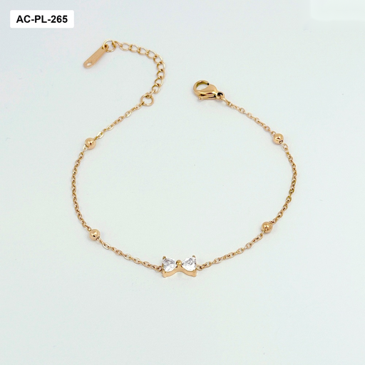[AC-PL-265] Pulsera en acero gold rose corbatin cristales blancos