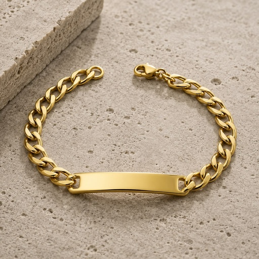 [AC-PL-266] Pulsera en acero gold esclavas barbada 7mm 21cm