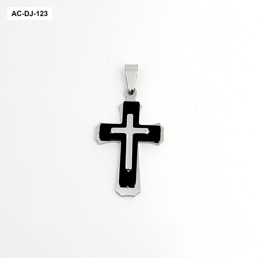 [AC-DJ-123] Dije en acero silver cruz negra