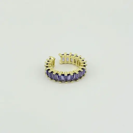 [G-AN-160] Anillo en rodinado gold ajustable cristales baguette colores surtidos